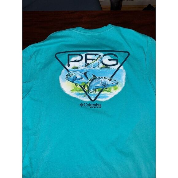 Columbia PFG Mens Short Sleeve Turquoise Tee Size Large - Picture 4 of 8